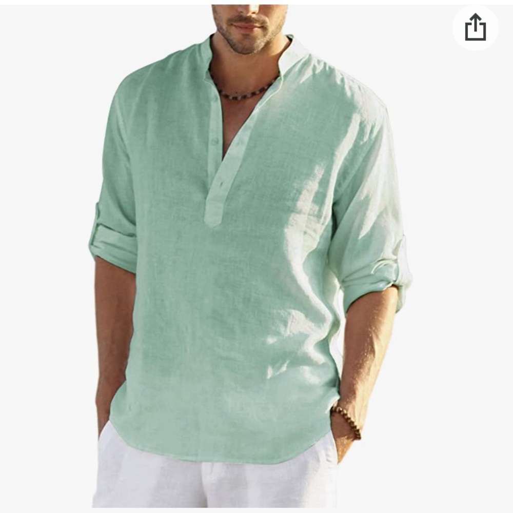 Men's Casual Long Sleeve Henley Shirts Cotton Linen Premium Beach T-Shirt (BNWT)